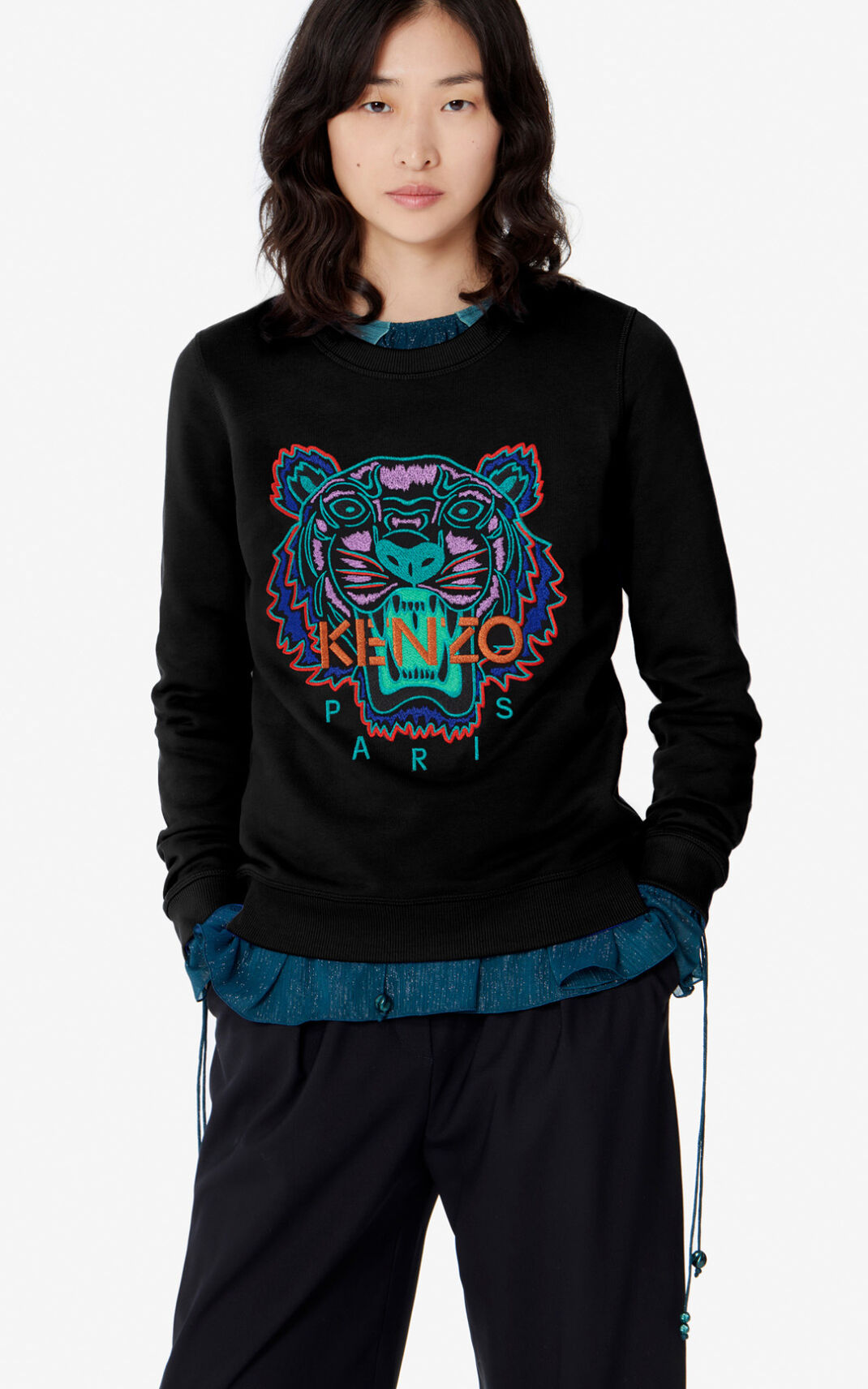 Kenzo Tiger Sweatshirt Black For Womens 7098QKUTO